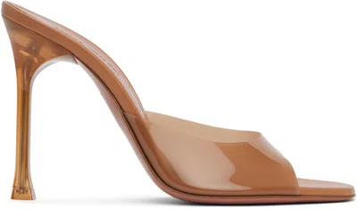 Amina Muaddi Tan Alexa Glass Slipper 105 Heeled Sandals In Latte