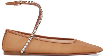 AMINA MUADDI TAN ANE MESH CRYSTAL BALLERINA FLATS