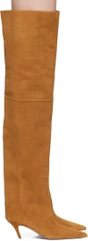 Amina Muaddi Tan Fiona Thigh High Boots In Tobacco