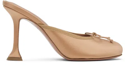 Amina Muaddi Tan Lila Slipper 95 Heels In Latte