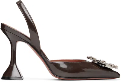 Amina Muaddi Leather Slingback Pumps With 9.5 Cm Heel In Animal Print