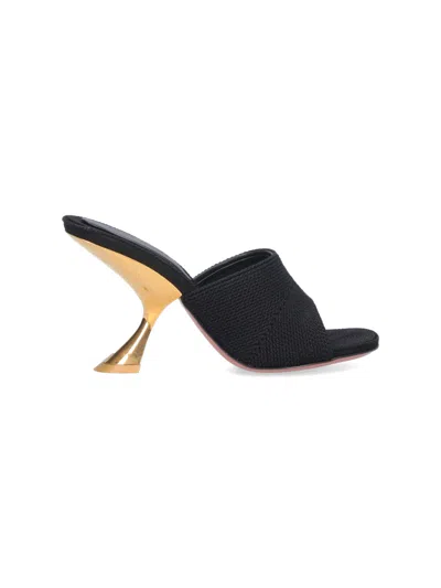 Amina Muaddi Tay Woven Heel Sandals In Black
