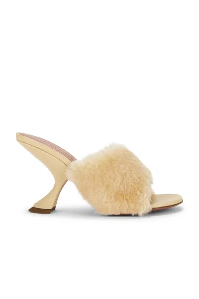 Amina Muaddi Taylor Shearling 90 Mule In Neutral