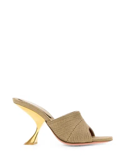 Amina Muaddi Taylor Fabric Slip-on Sandals With 9 Cm Heel In Neutral