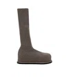 Amina Muaddi Veneda Platform Beige Knitted Stretch Boots In Black