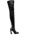 Amina Muaddi Leather Thigh-high Block Heel Boots In Black
