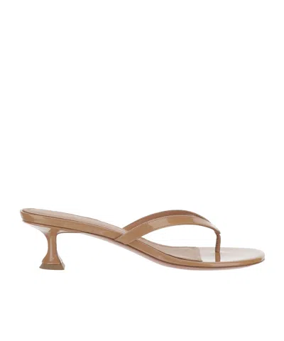 Amina Muaddi Thong High-heeled Sandals In Brown