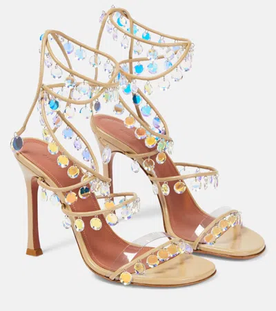 Amina Muaddi Tina 105 Embellished Leather Sandals In Silver