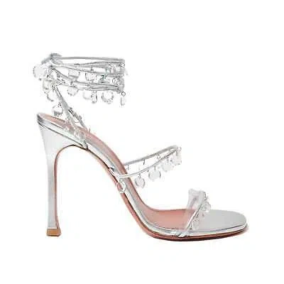 Pre-owned Amina Muaddi Tina 105 Sandals In Silver