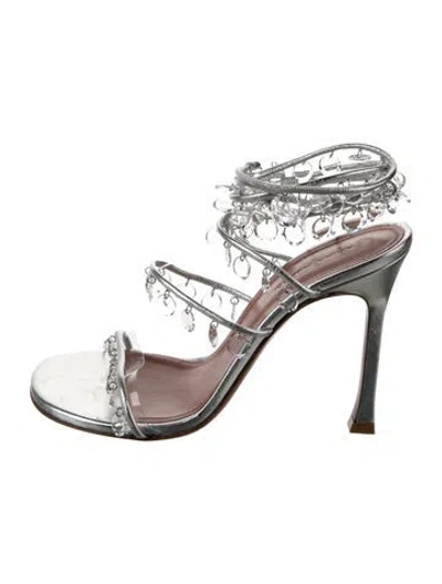 Pre-owned Amina Muaddi Tina Leather Sandals In Silver