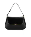 Amina Muaddi Leather Handbag With Curved Base And Reptile Motif Embossing In Black