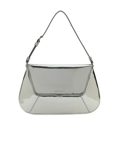Amina Muaddi Ami Metallic Nappa Leather Shoulder Bag In Silver