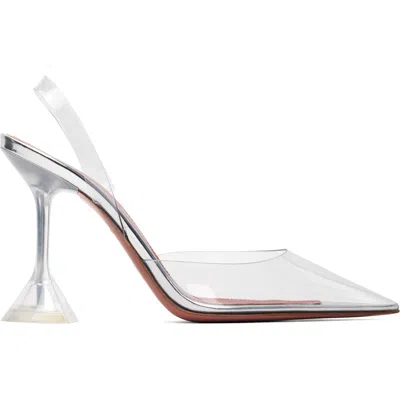 Amina Muaddi Transparent Holli Glass Sling 95 Heels In Silver
