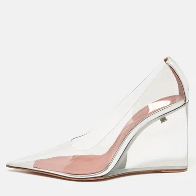 Pre-owned Amina Muaddi Transparent Pvc Ane Wedge Pumps Size 36