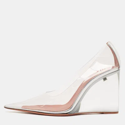 Pre-owned Amina Muaddi Transparent Pvc Ane Wedge Pumps Size 37