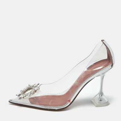 Pre-owned Amina Muaddi Transparent Pvc Begum Crystal Embellished Pointed Toe Pumps Size 39