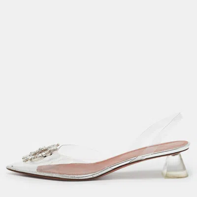Pre-owned Amina Muaddi Transparent Pvc Begum Crystal Embellished Slingback Pumps Size 41