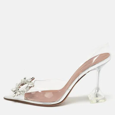 Pre-owned Amina Muaddi Transparent Pvc Begum Glass Slingback Pumps Size 38.5