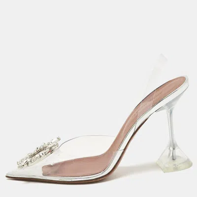 Pre-owned Amina Muaddi Transparent Pvc Begum Slingback Pumps Size 36.5
