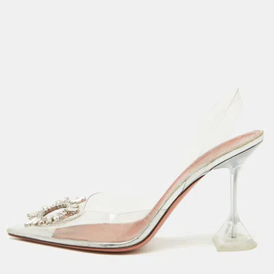 Pre-owned Amina Muaddi Transparent Pvc Begum Slingback Pumps Size 39.5