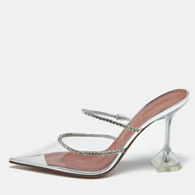 Pre-owned Amina Muaddi Transparent Pvc Crystal Embellished Gilda Mules Size 39