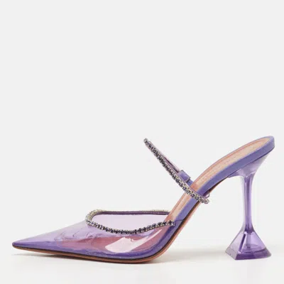 Pre-owned Amina Muaddi Transparent Pvc Glida Crystal Glass Mules Size 40