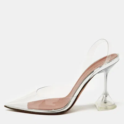 Pre-owned Amina Muaddi Transparent Pvc Holli Glass Slingback Pumps Size 35.5