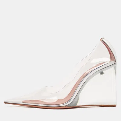 Pre-owned Amina Muaddi Transparent Pvc Pointed Toe Ane Wedge Pumps Size 36