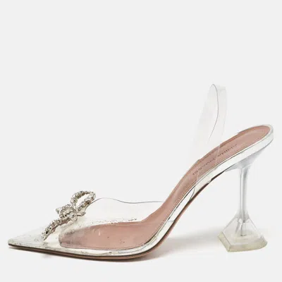 Pre-owned Amina Muaddi Transparent Pvc Rosie Pointed Toe Slingback Pumps Size 37