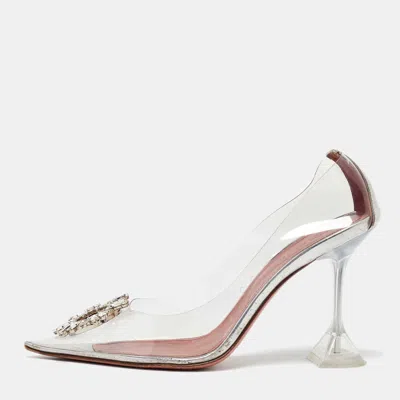 Pre-owned Amina Muaddi Transparent/silver Pvc And Leather Begum Pumps Size 40