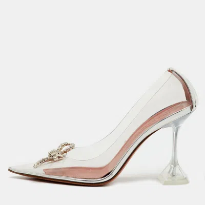 Amina Muaddi Transparent/silver Pvc And Leather Rosie Pointed Toe Pumps In White