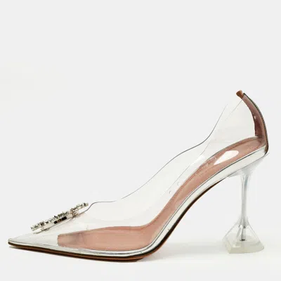 Amina Muaddi Transparent/silver Pvc And Leather Rosie Pointed Toe Pumps