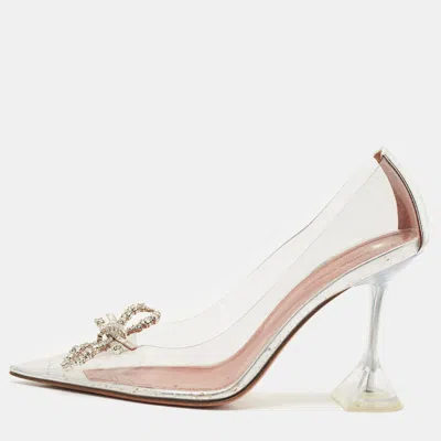 Pre-owned Amina Muaddi Transparent/silver Pvc And Leather Rosie Pointed Toe Pumps Size 38