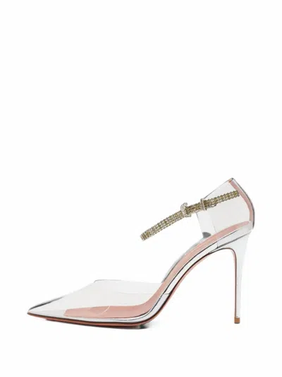 Pre-owned Amina Muaddi Ursina Crystal-embellished Pumps In White