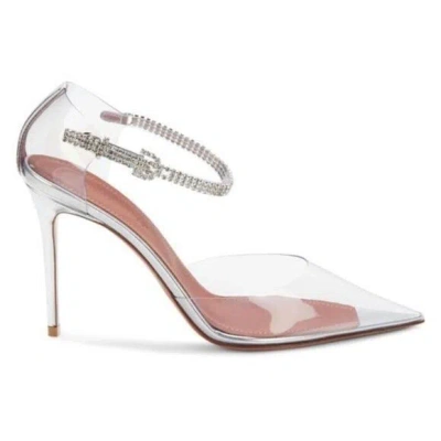 Pre-owned Amina Muaddi Ursina Embellished Transparent Pumps In Silver