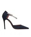 Amina Muaddi Navy Ursina Pump Heels In Black