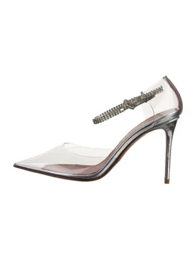 Pre-owned Amina Muaddi Ursina Pvc Mules In Silver