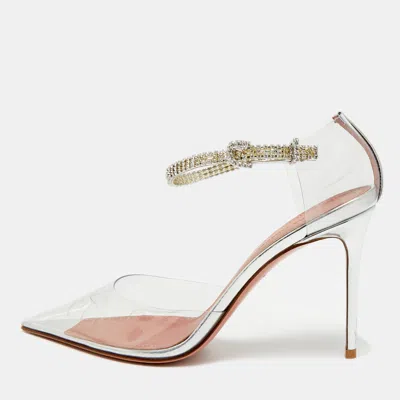 Pre-owned Amina Muaddi Ursina Size 37.5 Transparent/silver Pvc And Leather Pumps