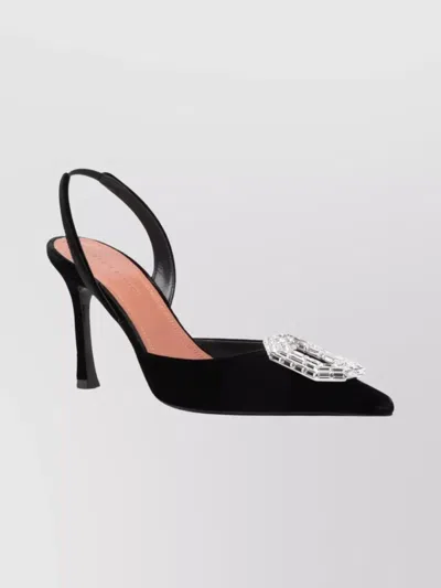 Amina Muaddi Velvet Slingback Pumps Embellished Detail In Black