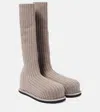 Amina Muaddi Veneda 15 Knee-high Sock Boots In Neutrals