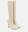 Amina Muaddi Veneda Stretch 95 Fuzzy Knit Boot In Beige