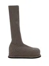 Amina Muaddi Veneda Platform Beige Knitted Stretch Boots