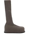Amina Muaddi Veneda Platform Beige Knitted Stretch Boots In Brown