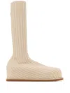Amina Muaddi Ribbed Texture Flat Sole Sock-like Boots In Nude
