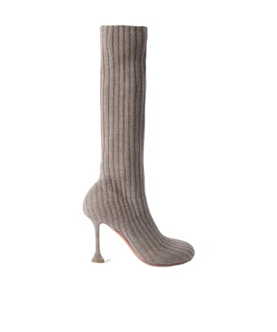 Amina Muaddi Veneda Ribbed Stretch-knit Sock Boots In Gray