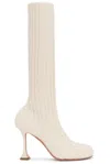 Amina Muaddi Veneda Stretch 95 Fuzzy Knit Boot In Beige