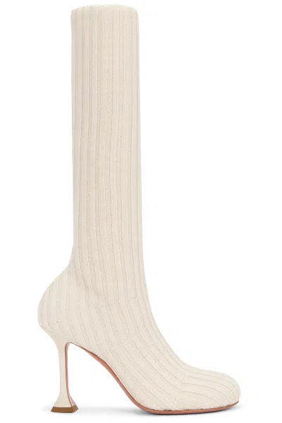 Amina Muaddi Veneda Stretch 95 Fuzzy Knit Boot In Beige