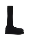 Amina Muaddi Veneda Platform Black Knitted Stretch Boots In Ribbed Knit Black