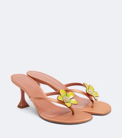 Amina Muaddi Vittoria Embellished Satin Thong Sandals In Pink