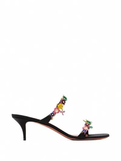 Amina Muaddi Floral-decorated High-heeled Sandals In Black